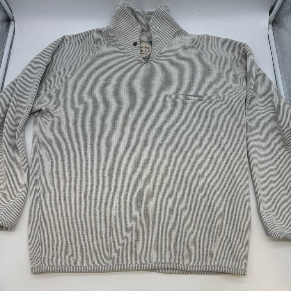 LOFT Light Knits Men’s Striped Pullover Sweater Size L Cotton Blend Grey